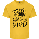 He Slipped A Cat Murdering a Dog Funny Mens Cotton T-Shirt Tee Top Yellow