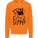 He Slipped A Cat Murdering a Dog Funny Mens Sweatshirt Jumper Orange