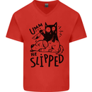 He Slipped A Cat Murdering a Dog Funny Mens V-Neck Cotton T-Shirt Red