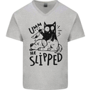He Slipped A Cat Murdering a Dog Funny Mens V-Neck Cotton T-Shirt Sports Grey