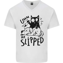 He Slipped A Cat Murdering a Dog Funny Mens V-Neck Cotton T-Shirt White