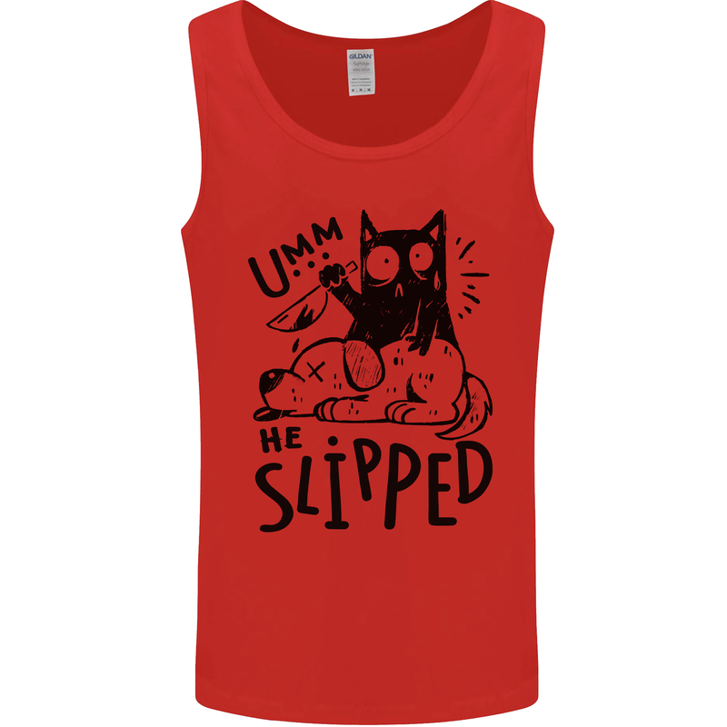 He Slipped A Cat Murdering a Dog Funny Mens Vest Tank Top Red