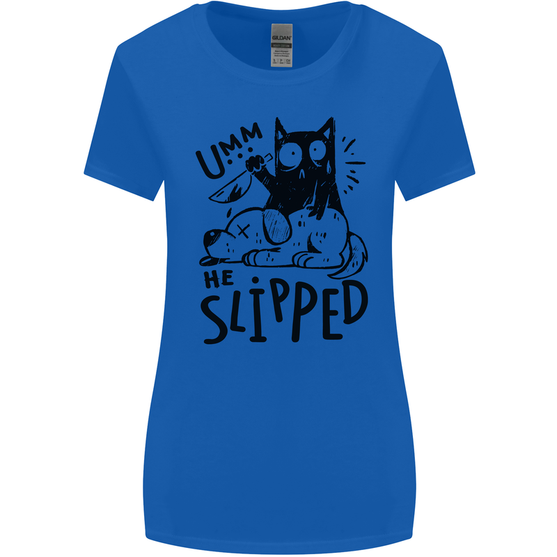 He Slipped A Cat Murdering a Dog Funny Womens Wider Cut T-Shirt Royal Blue