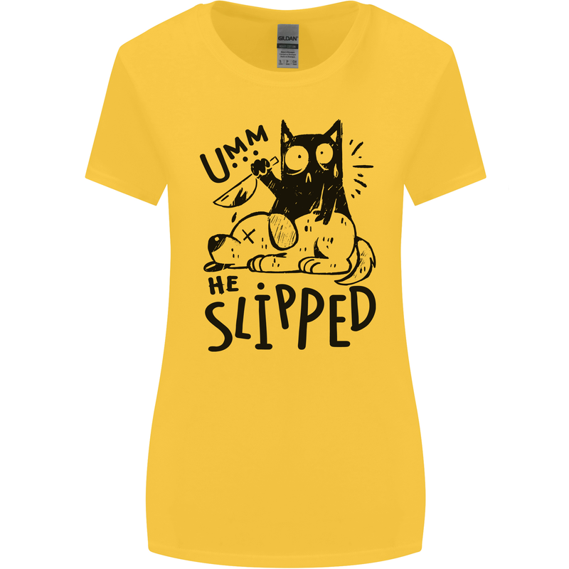 He Slipped A Cat Murdering a Dog Funny Womens Wider Cut T-Shirt Yellow
