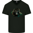 Head of a Gorilla Mens V-Neck Cotton T-Shirt Black
