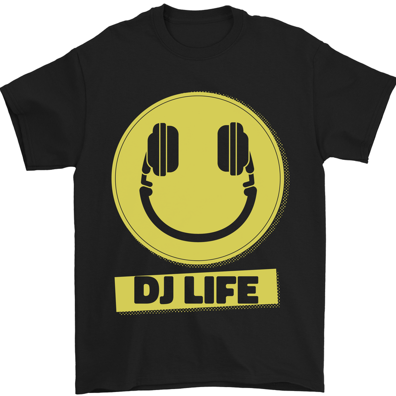 a black t - shirt with a yellow smiley face