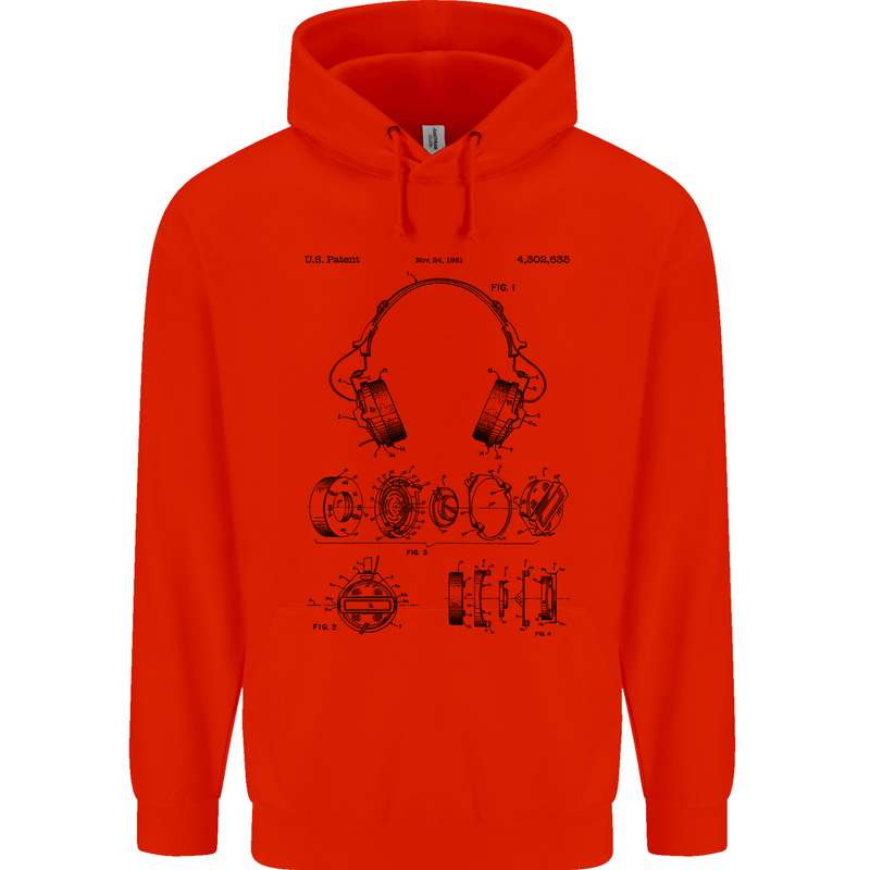 Headphones Patent Blueprint Dance Music DJ Childrens Kids Hoodie Bright Red