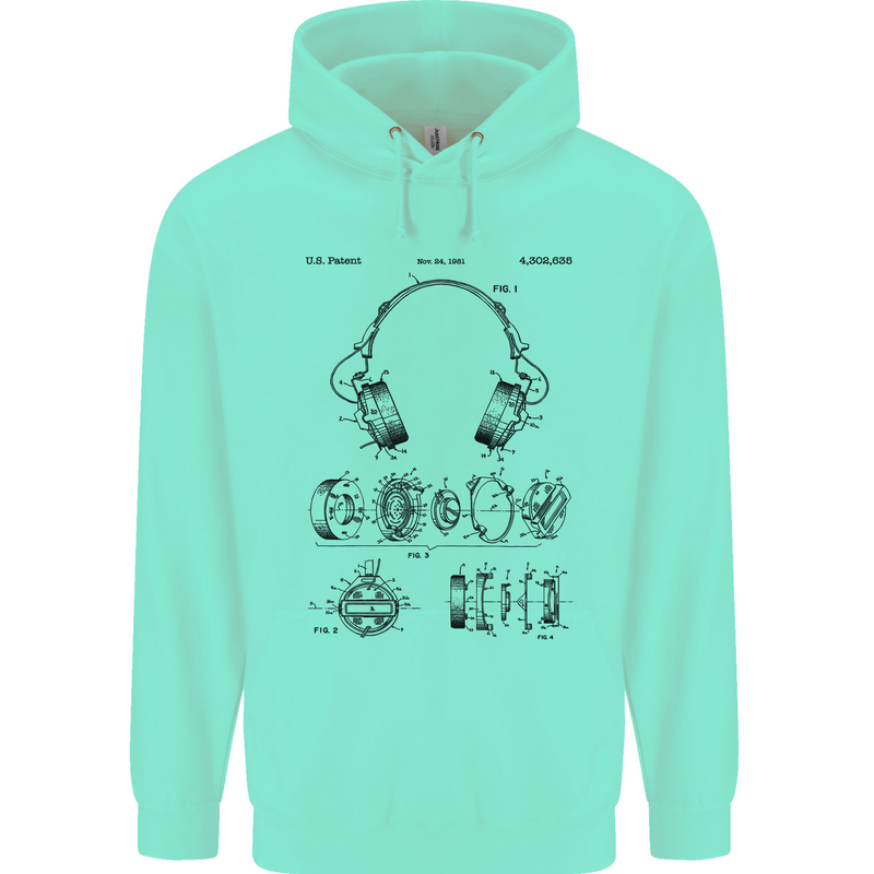 Headphones Patent Blueprint Dance Music DJ Childrens Kids Hoodie Peppermint