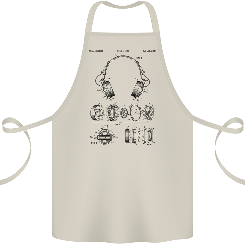 Headphones Patent Blueprint Dance Music DJ Cotton Apron 100% Organic Natural