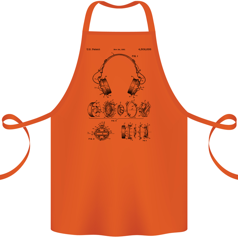 Headphones Patent Blueprint Dance Music DJ Cotton Apron 100% Organic Orange