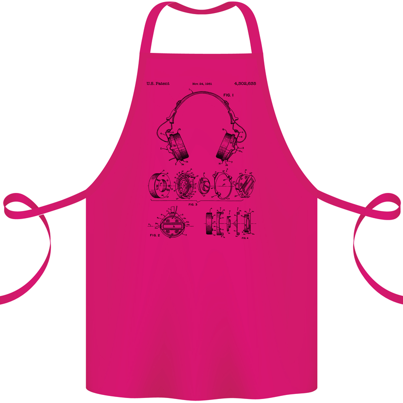 Headphones Patent Blueprint Dance Music DJ Cotton Apron 100% Organic Pink