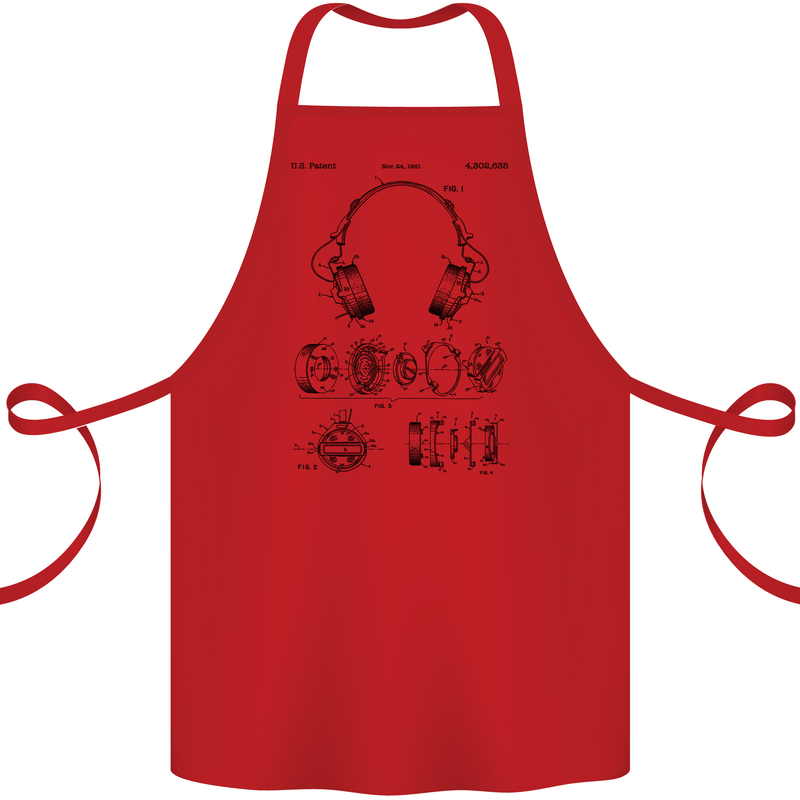 Headphones Patent Blueprint Dance Music DJ Cotton Apron 100% Organic Red