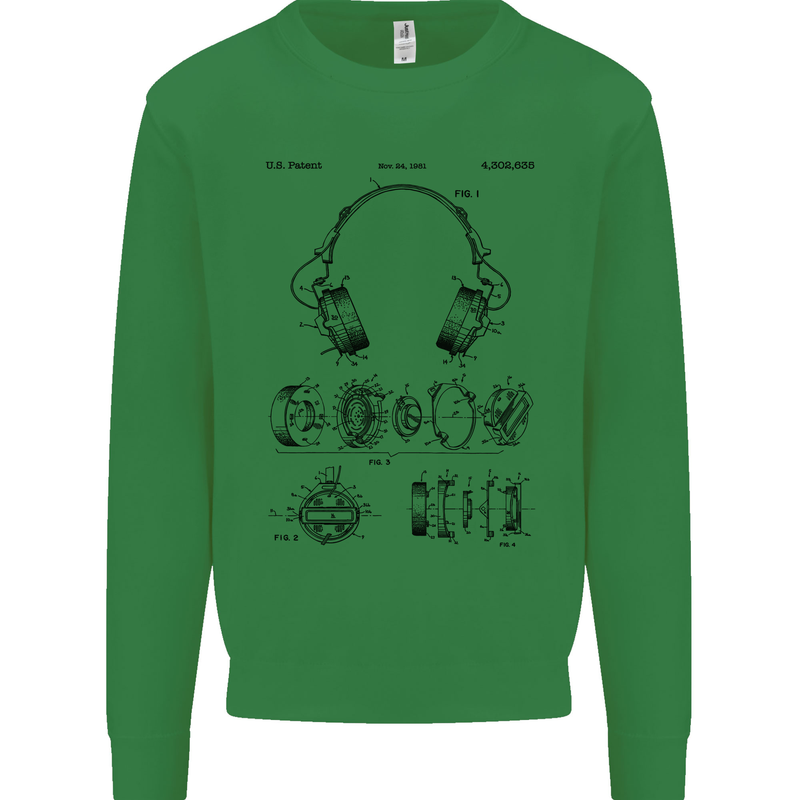 Headphones Patent Blueprint Dance Music DJ Kids Sweatshirt Jumper Irish Green