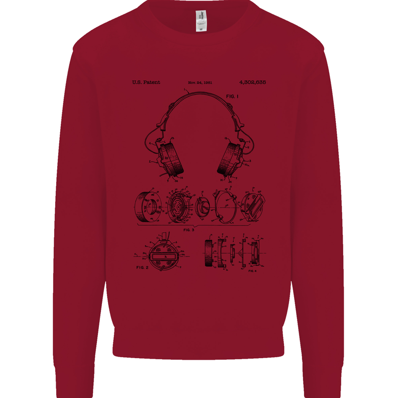 Headphones Patent Blueprint Dance Music DJ Kids Sweatshirt Jumper Red