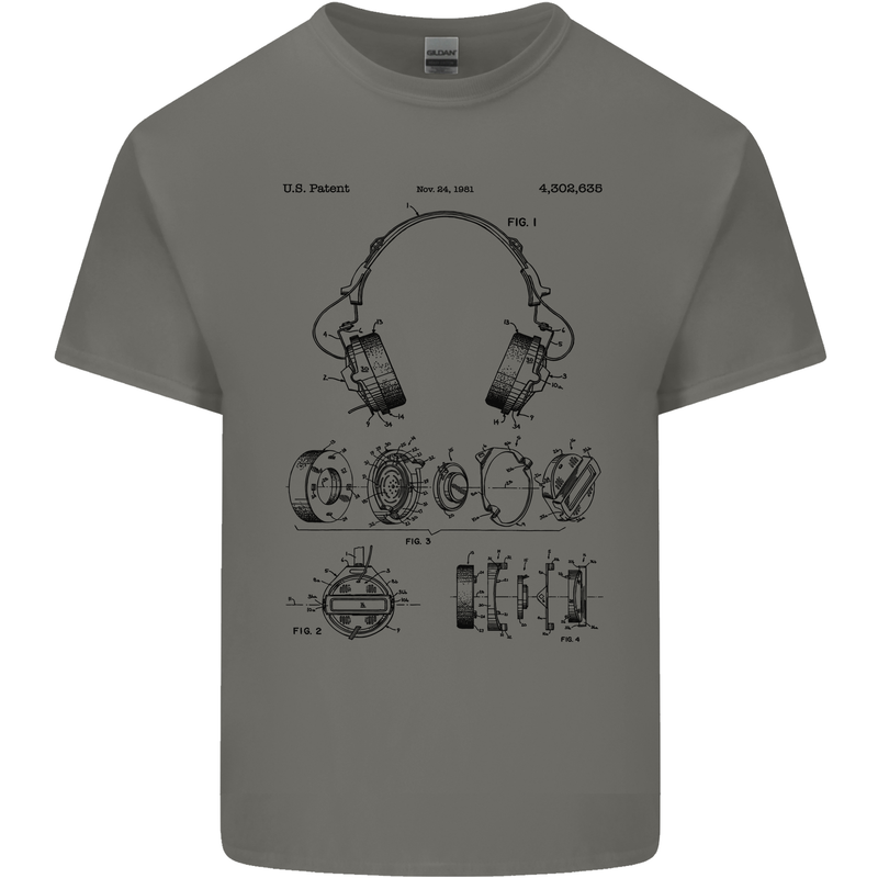 Headphones Patent Blueprint Dance Music DJ Kids T-Shirt Childrens Charcoal