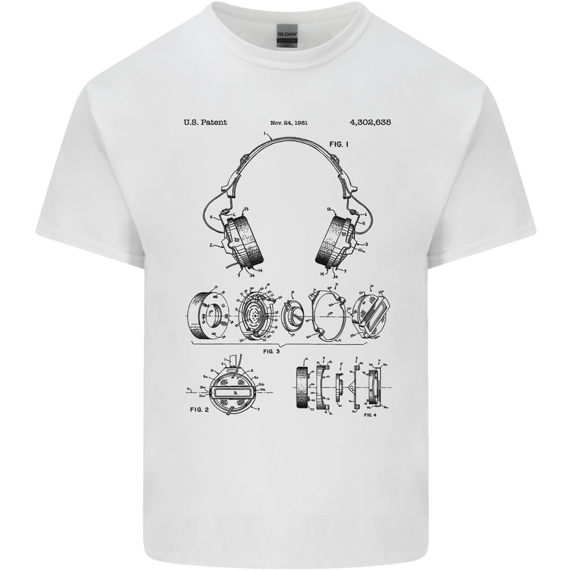 Headphones Patent Blueprint Dance Music DJ Kids T-Shirt Childrens White