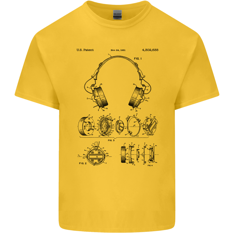 Headphones Patent Blueprint Dance Music DJ Kids T-Shirt Childrens Yellow