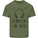 Headphones Patent Blueprint Dance Music DJ Mens Cotton T-Shirt Tee Top Military Green