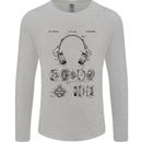 Headphones Patent Blueprint Dance Music DJ Mens Long Sleeve T-Shirt Sports Grey