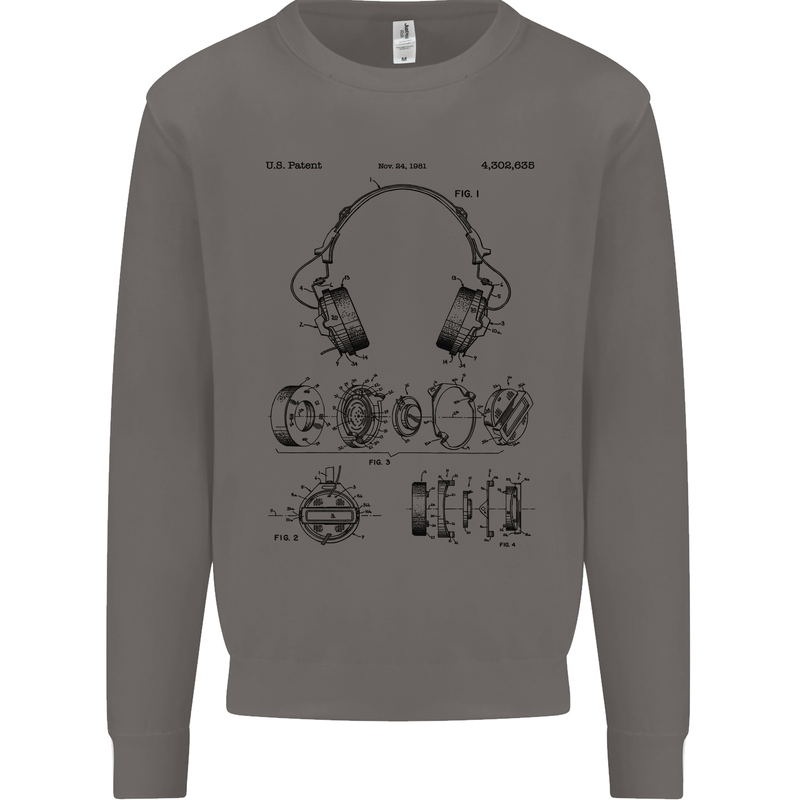 Headphones Patent Blueprint Dance Music DJ Mens Sweatshirt Jumper Charcoal