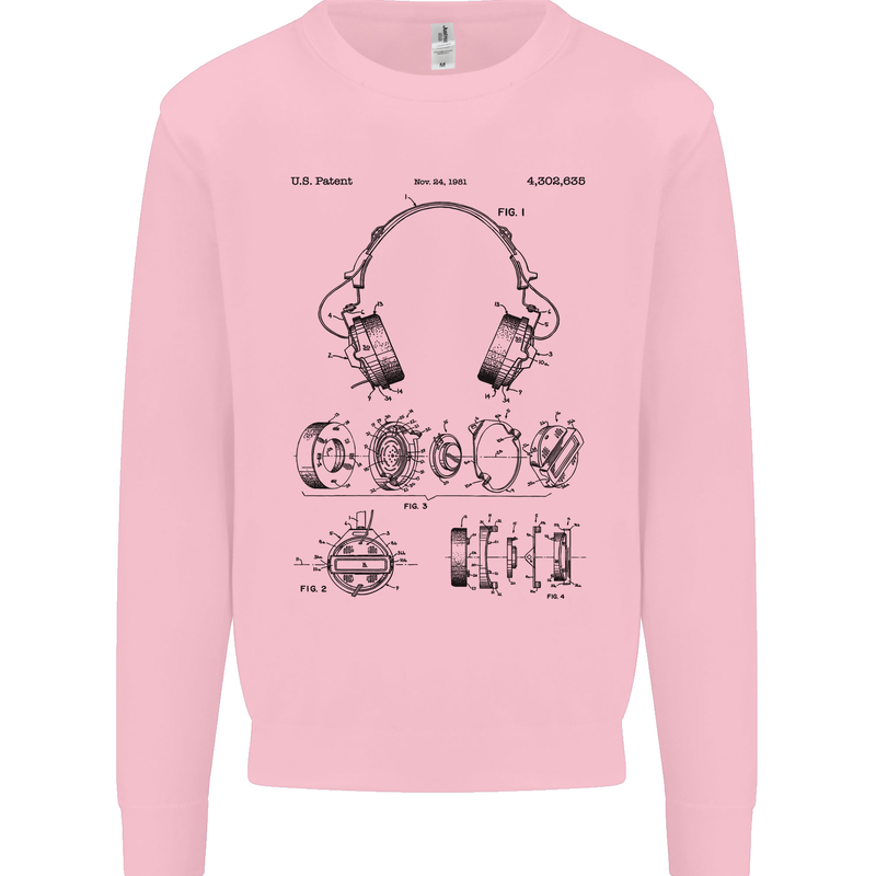 Headphones Patent Blueprint Dance Music DJ Mens Sweatshirt Jumper Light Pink