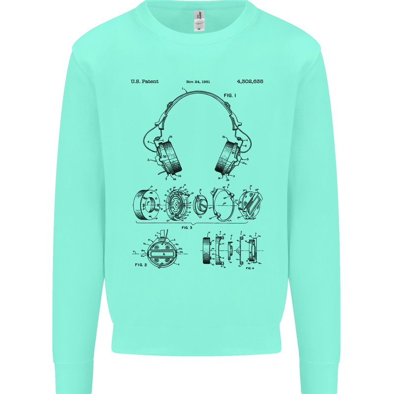 Headphones Patent Blueprint Dance Music DJ Mens Sweatshirt Jumper Peppermint