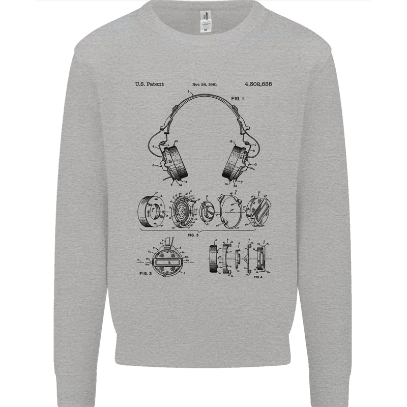 Headphones Patent Blueprint Dance Music DJ Mens Sweatshirt Jumper Sports Grey