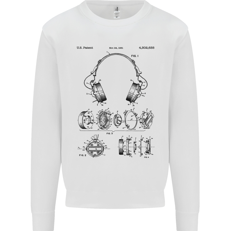 Headphones Patent Blueprint Dance Music DJ Mens Sweatshirt Jumper White