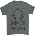 Headphones Patent Blueprint Dance Music DJ Mens T-Shirt 100% Cotton Charcoal
