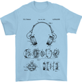 Headphones Patent Blueprint Dance Music DJ Mens T-Shirt 100% Cotton Light Blue