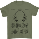 Headphones Patent Blueprint Dance Music DJ Mens T-Shirt 100% Cotton Military Green