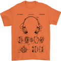 Headphones Patent Blueprint Dance Music DJ Mens T-Shirt 100% Cotton Orange