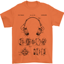 Headphones Patent Blueprint Dance Music DJ Mens T-Shirt 100% Cotton Orange