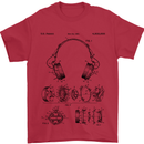 Headphones Patent Blueprint Dance Music DJ Mens T-Shirt 100% Cotton Red
