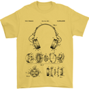 Headphones Patent Blueprint Dance Music DJ Mens T-Shirt 100% Cotton Yellow