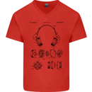 Headphones Patent Blueprint Dance Music DJ Mens V-Neck Cotton T-Shirt Red