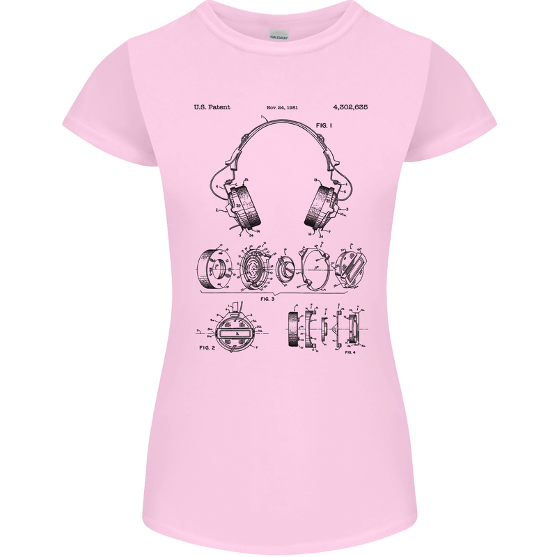 Headphones Patent Blueprint Dance Music DJ Womens Petite Cut T-Shirt Light Pink