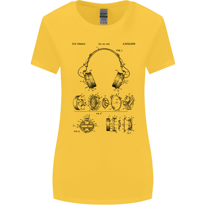 Headphones Patent Blueprint Dance Music DJ Womens Wider Cut T-Shirt Yellow