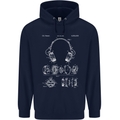 Headphones Patent Blueprint Music DJ Dance Mens 80% Cotton Hoodie Navy Blue