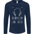 Headphones Patent Blueprint Music DJ Dance Mens Long Sleeve T-Shirt Navy Blue