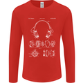 Headphones Patent Blueprint Music DJ Dance Mens Long Sleeve T-Shirt Red