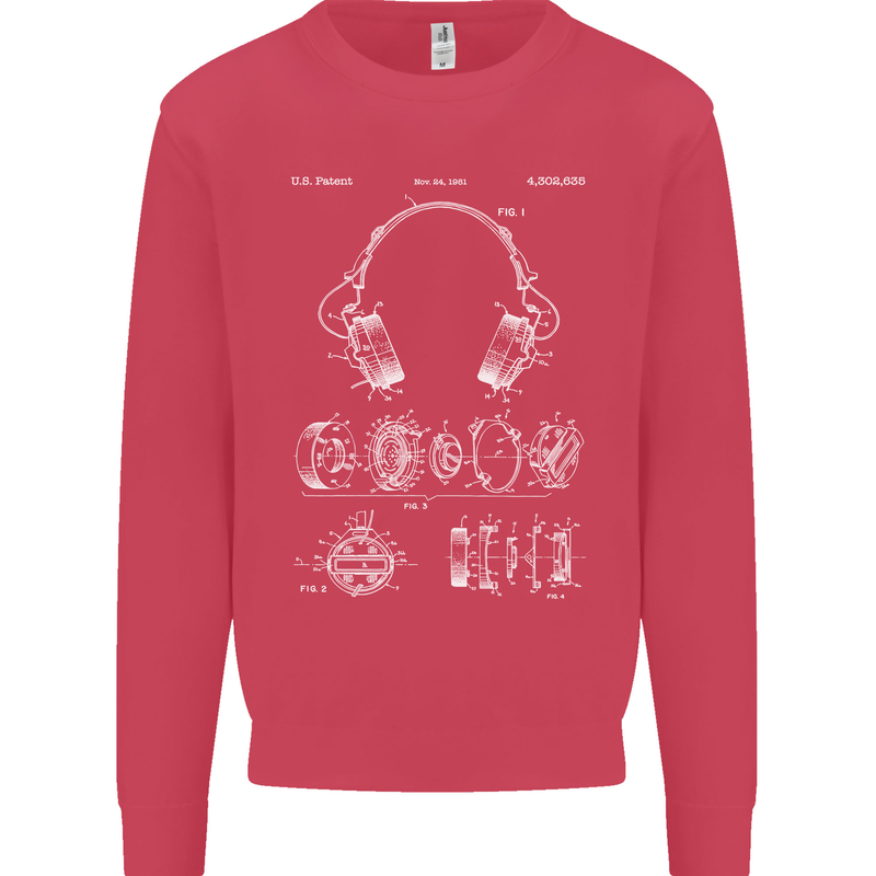 Headphones Patent Blueprint Music DJ Dance Mens Sweatshirt Jumper Heliconia