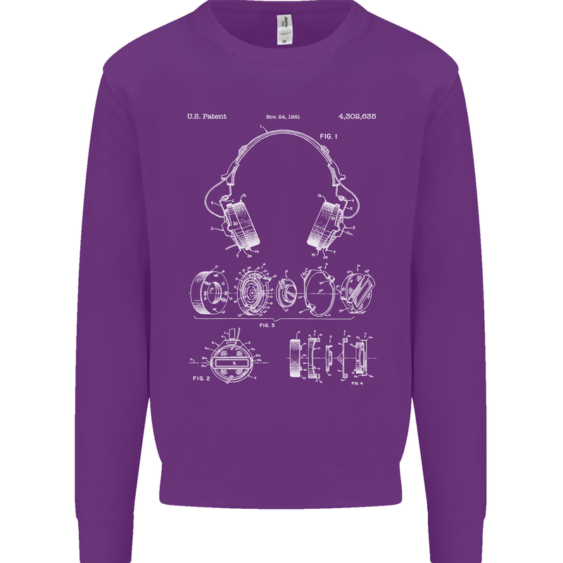 Headphones Patent Blueprint Music DJ Dance Mens Sweatshirt Jumper Purple
