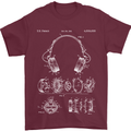 Headphones Patent Blueprint Music DJ Dance Mens T-Shirt 100% Cotton Maroon