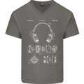 Headphones Patent Blueprint Music DJ Dance Mens V-Neck Cotton T-Shirt Charcoal