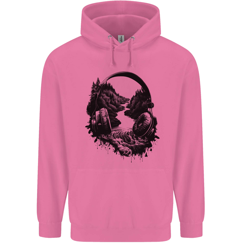 Headphones & Nature Music Trekking Hiking Childrens Kids Hoodie Azalea