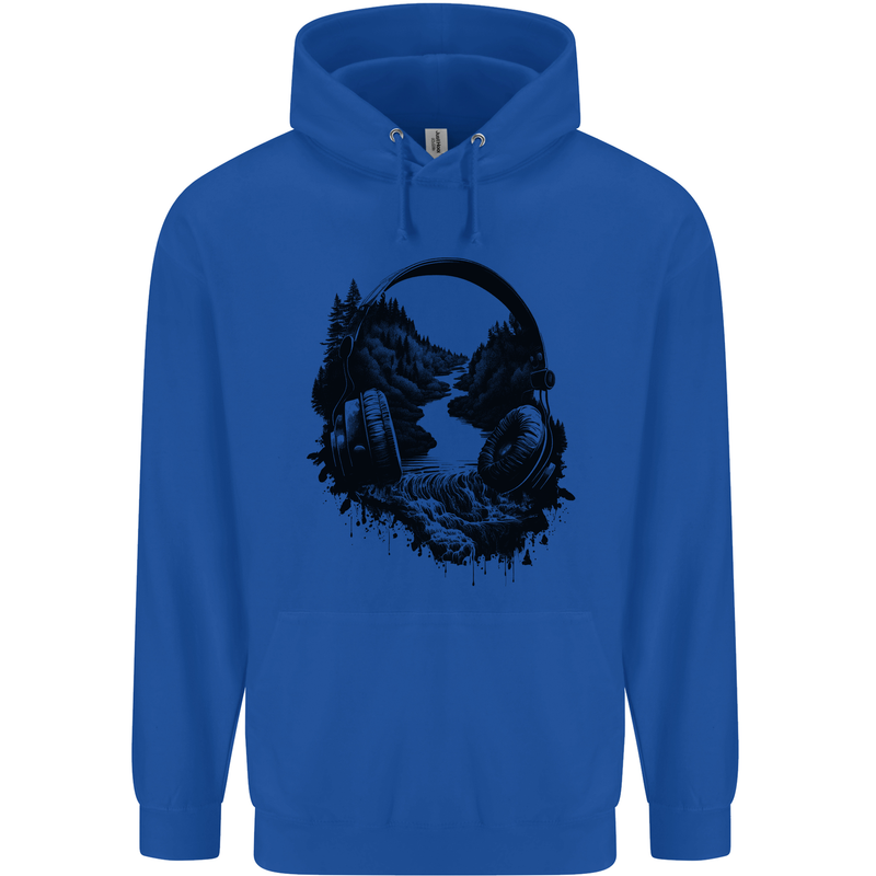 Headphones & Nature Music Trekking Hiking Childrens Kids Hoodie Royal Blue