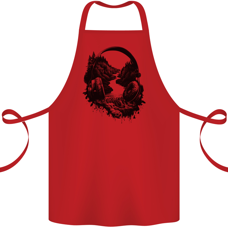 Headphones & Nature Music Trekking Hiking Cotton Apron 100% Organic Red
