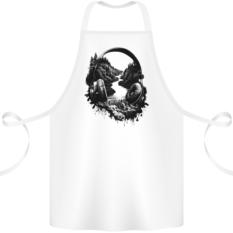 Headphones & Nature Music Trekking Hiking Cotton Apron 100% Organic White
