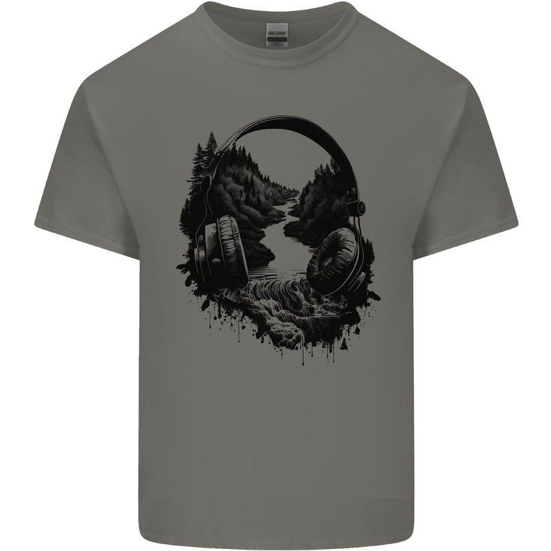 Headphones & Nature Music Trekking Hiking Kids T-Shirt Childrens Charcoal